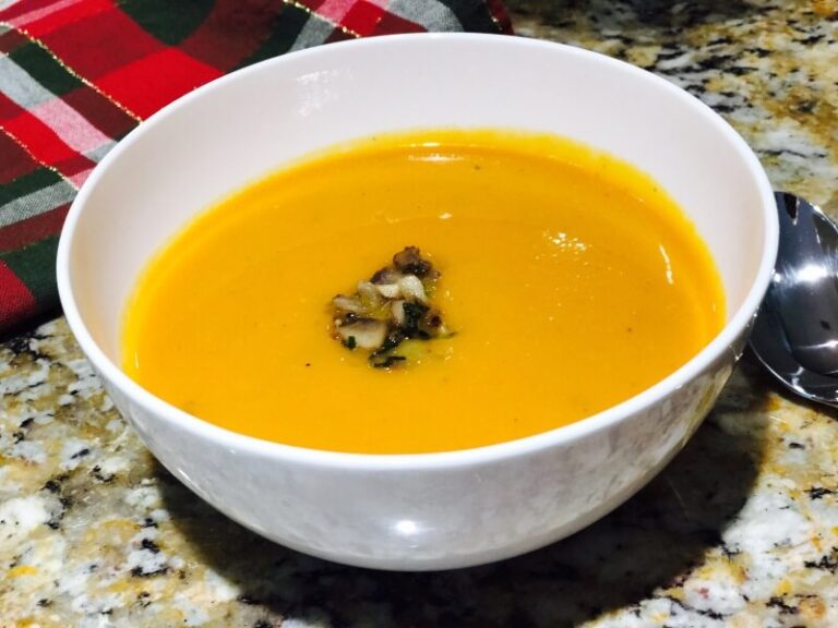 Roasted Butternut Squash Soup with Garlic Mushrooms (Vegan Soup)